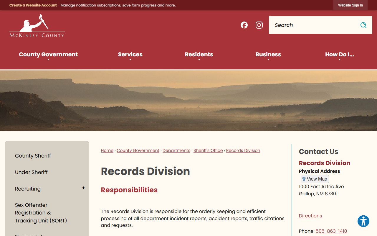 McKinley County arrest records sheriff records division