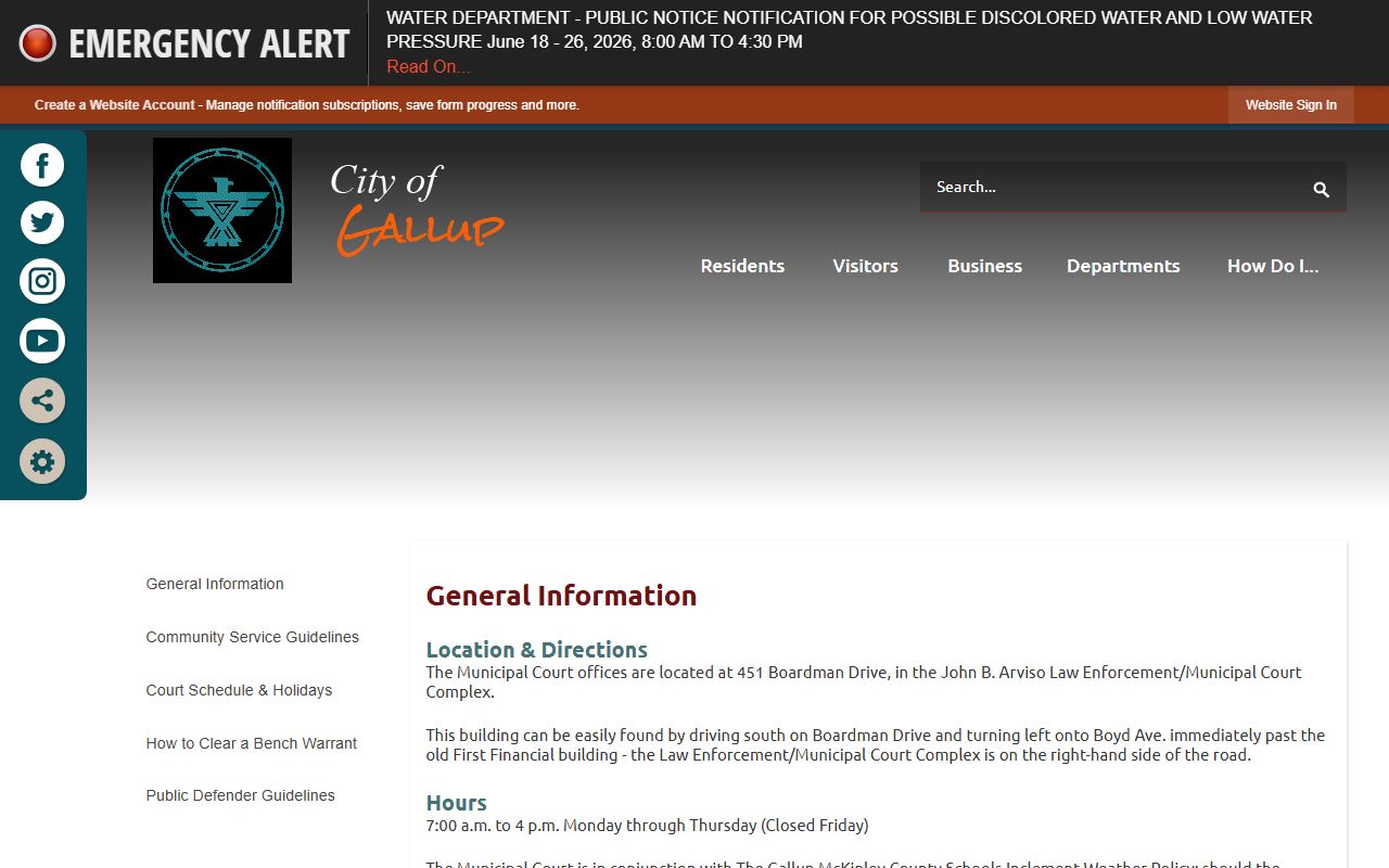 McKinley County court dockets Gallup Municipal Court general information