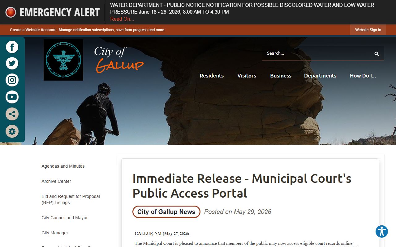 McKinley County court dockets Gallup Municipal public portal announcement