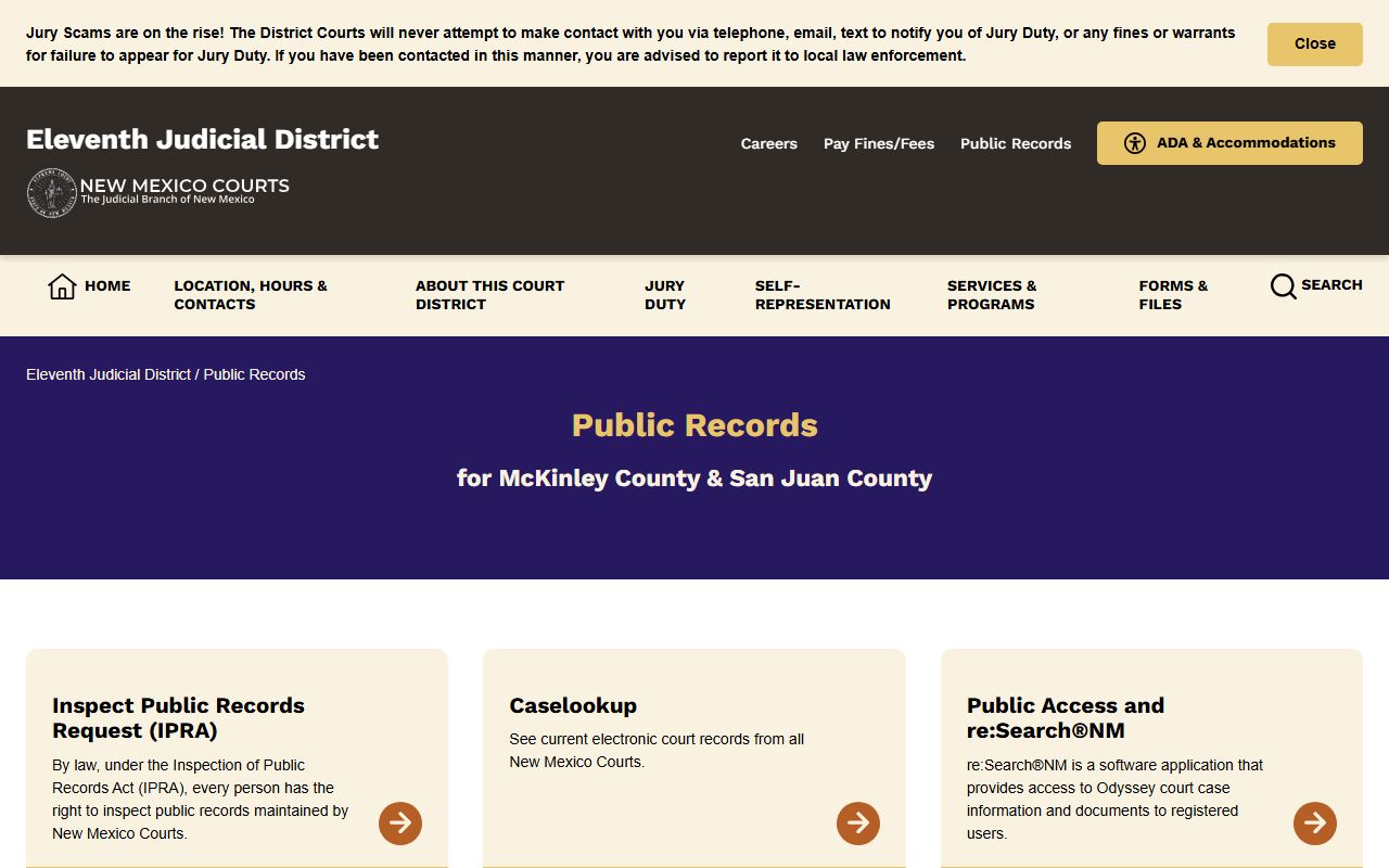 McKinley County court records Eleventh Judicial District public records page