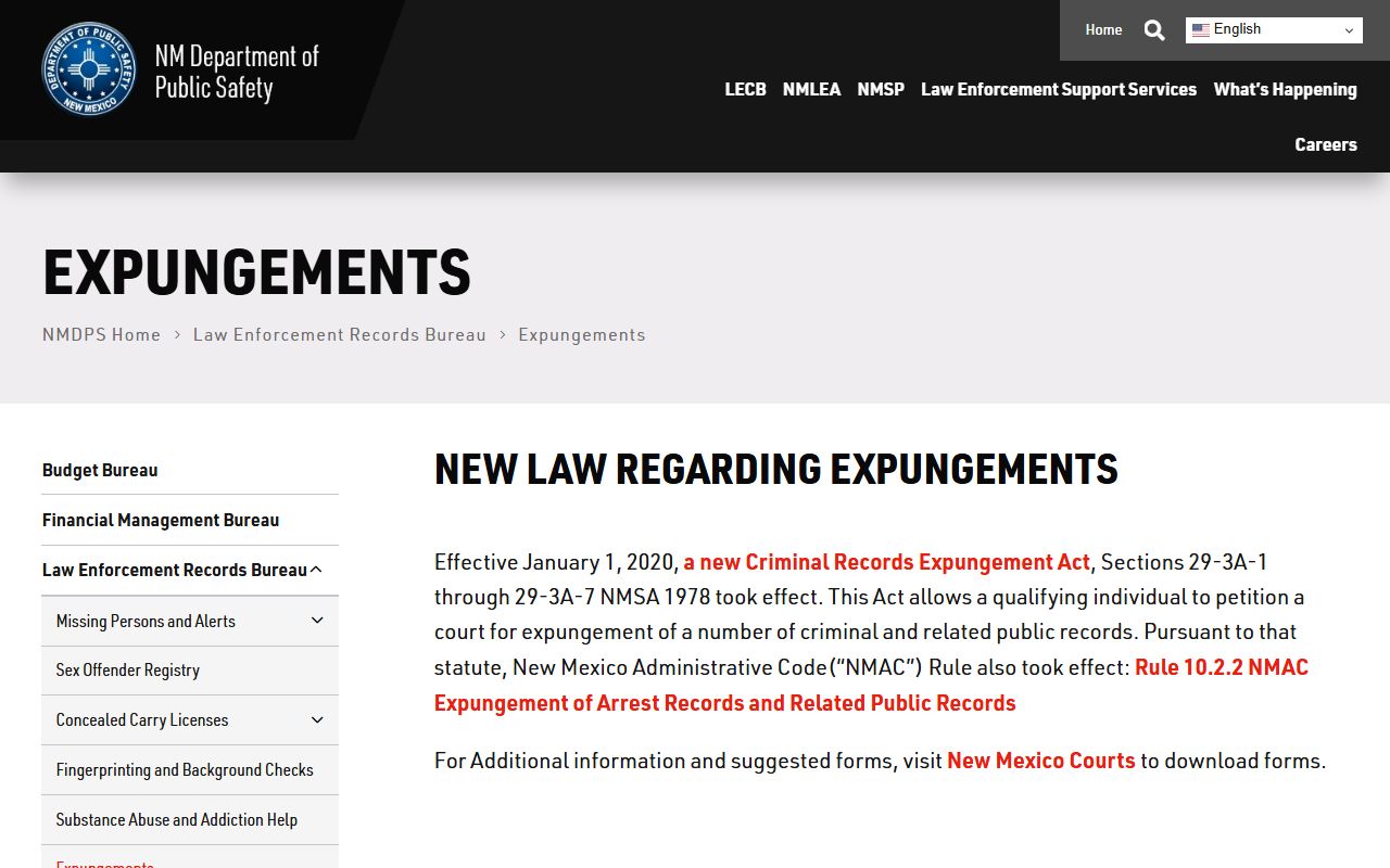 McKinley County criminal court records DPS expungements