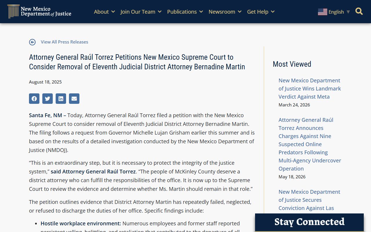 McKinley County criminal court records NMDOJ district attorney petition announcement
