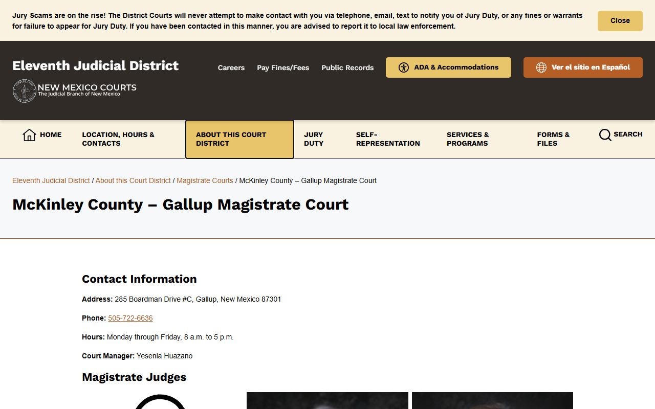 McKinley County court records Gallup Magistrate Court page