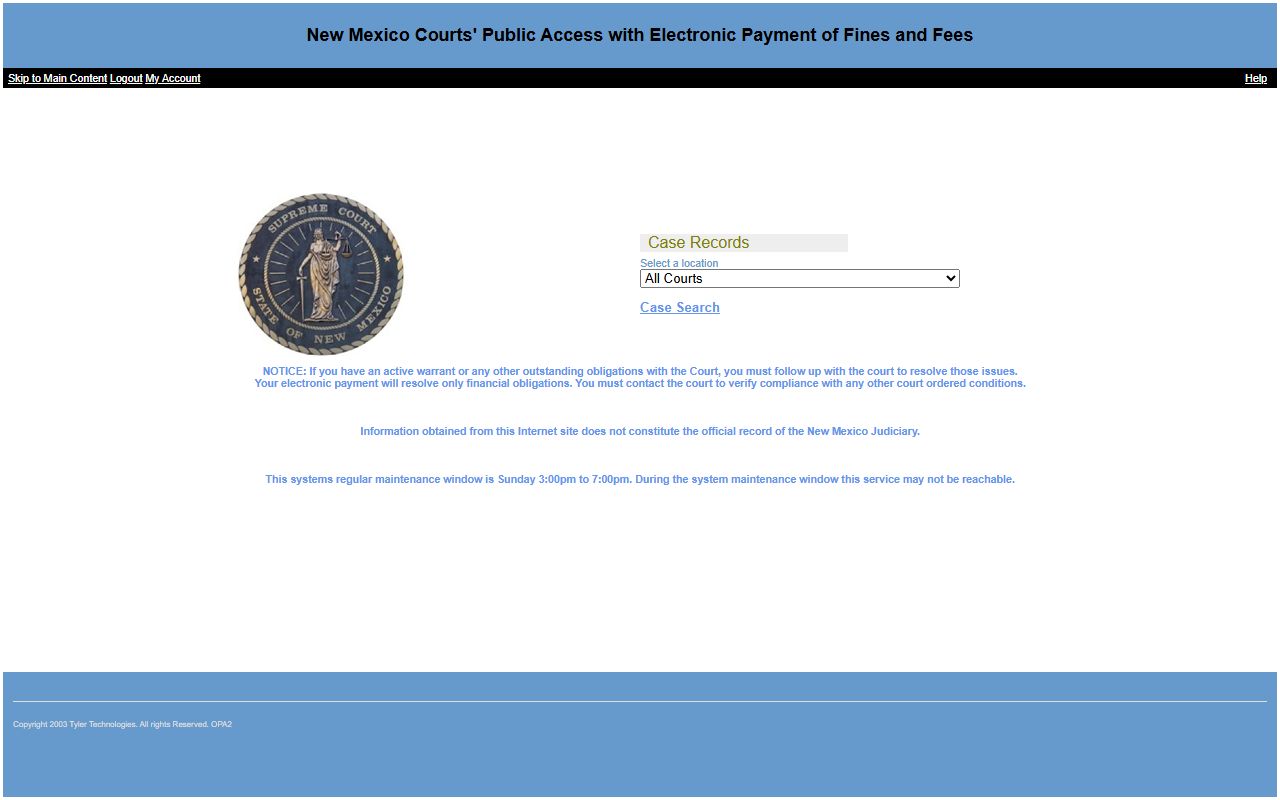 McKinley County court records Odyssey Public Access page