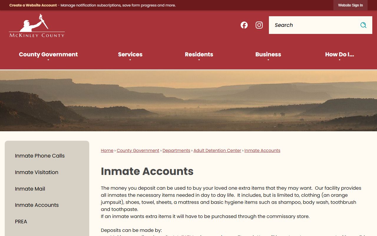 McKinley County inmate records inmate account deposits