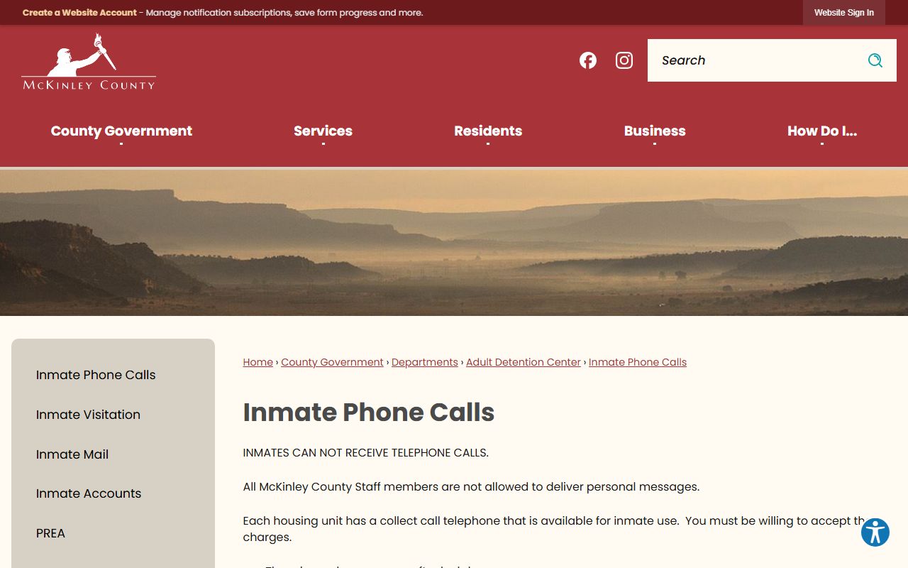 McKinley County inmate records phone call rules