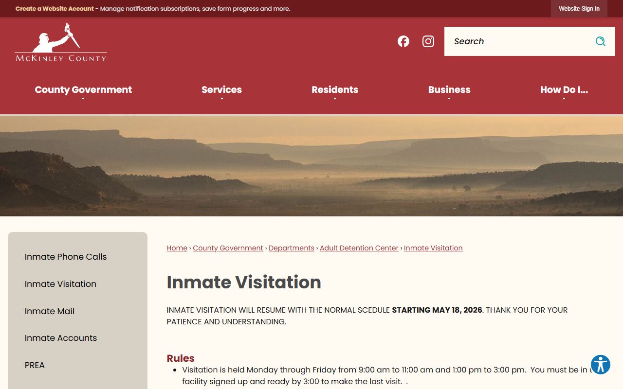 McKinley County inmate records visitation schedule
