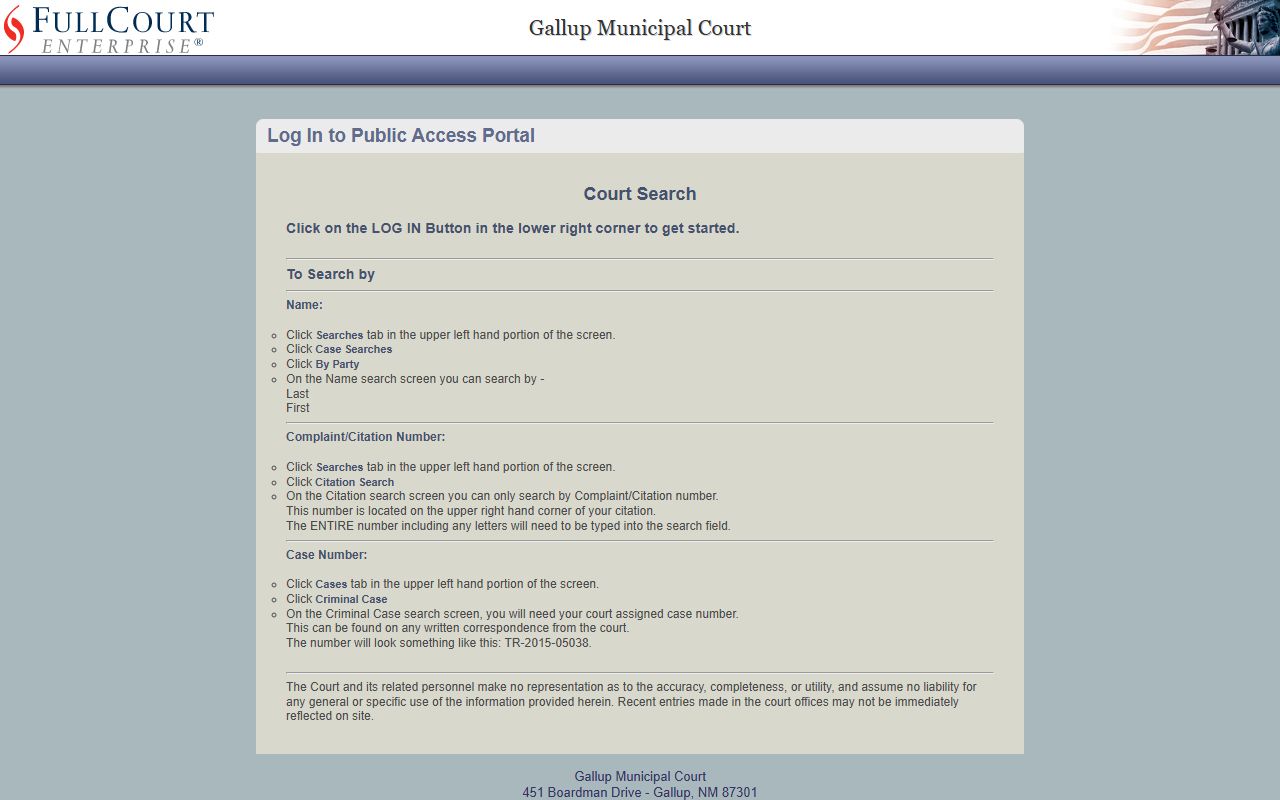 McKinley County traffic court records Gallup Municipal Court portal