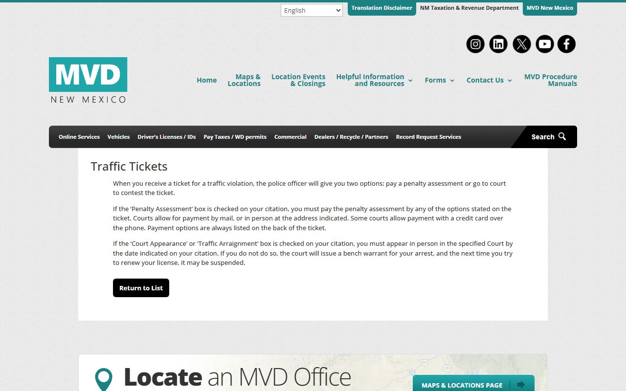 McKinley County traffic court records New Mexico MVD traffic ticket guidance