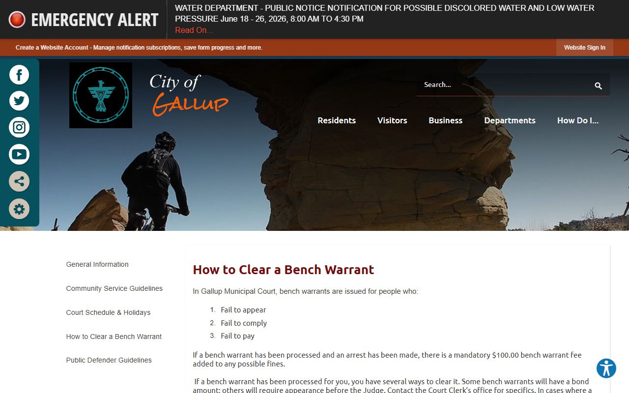 McKinley County warrant records Gallup Municipal bench warrant guidance